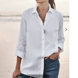 J. Jill White Linen Long Sleeve Button Up